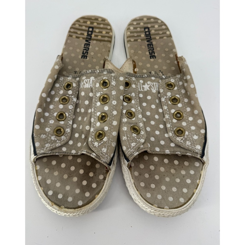 Converse All Star Cutaway Open Toe Slide Sandals Polka Dot Canvas Beige Womens 8